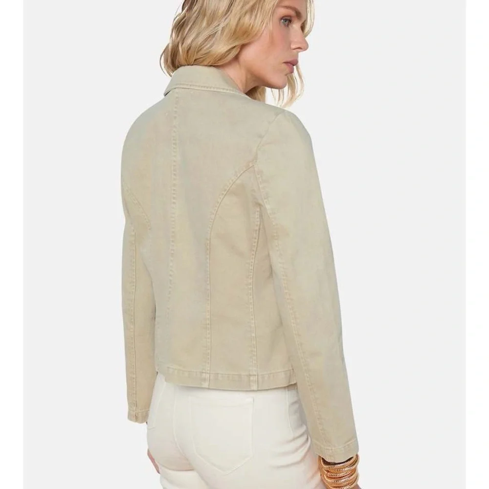 L’Agence Wayne Crop Double Breasted Denim Jacket Sand Dune Tan XXL